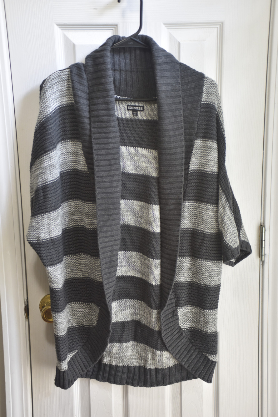 Express Striped Knit Cardigan Sweater Gray Black White M LSC350
